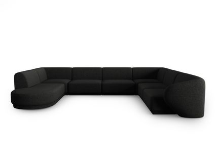 Canapé D'angle Droit Panoramique Modulable "lionel" 8 Places En Chenille Mélange Noir