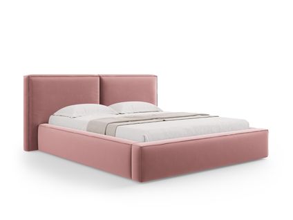 Lit Coffre Avec Tête De Lit Double "arendal" 160x200cm En Velours Rose