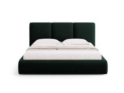Lit Coffre Avec Tête De Lit "nicolas" 140x200cm En Velours Vert Bouteille