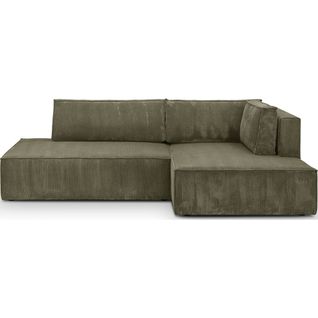 Canapé D'angle à Droite Convertible 3 Places Avec Coffre En Velours Côtelé Vert Kaki - Barani