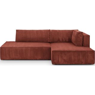 Canapé D'angle à Droite Convertible 3 Places Avec Coffre En Velours Côtelé Rouille - Barani
