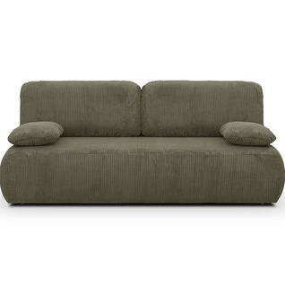 Canapé Convertible 3 Places Avec Coffre De Rangement En Velours Côtelé Vert Kaki - Gemma