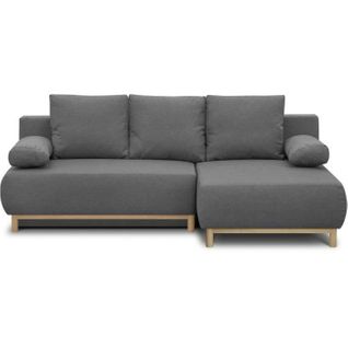 Canapé D'angle Droit Convertible Mika 3 Places Tissu Gris Clair L218 X P98/145 X H84 Cm