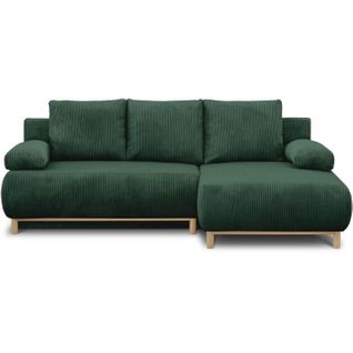 Canapé D'angle Droite Convertible - 3 Places - Mika - Tissu Velours Côtelé Vert Foncé - Coffre