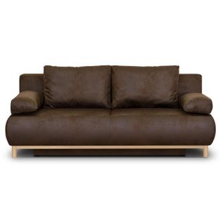 Canapé Convertible 3 Places - Mika - Tissu Vintage Cuir Vieiili Marron Foncé - Coffre - 192x84x93 Cm