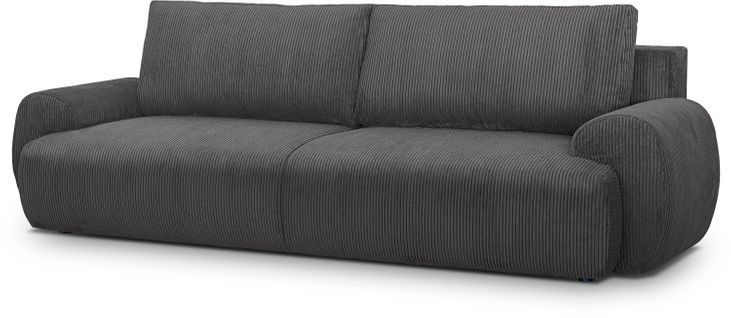 Canapé Convertible - 3 Places - Milo - Tissu Velours Côtelé Gris Anthracite - Coffre De Rangement -