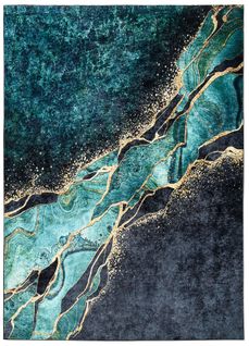 Tapis Salon Vert Foncé Doré Marbre Vagues Fin 120x170 Toscana