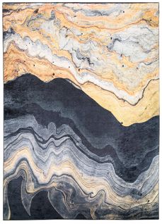 Tapis Salon Anthracite Doré Ondes Abstrait Fin 140x200 Toscana