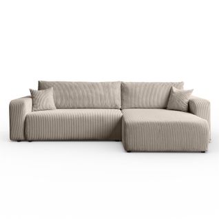 Canapé D'angle Senna Avec Fonction Sommeil Tissu Velours Côtelé Beige