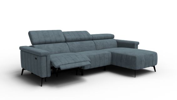 Canapé Relax D'angle 4 Places Nordel, Tissu Bleu Gris