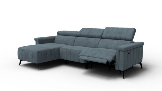Canapé Relax D'angle 4 Places Nordel, Tissu Bleu Gris