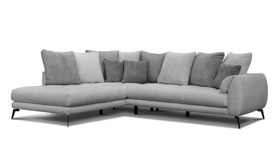 Canapé D'angle 5 Places Calme, Tissu Gris Clair Et Gris Foncé