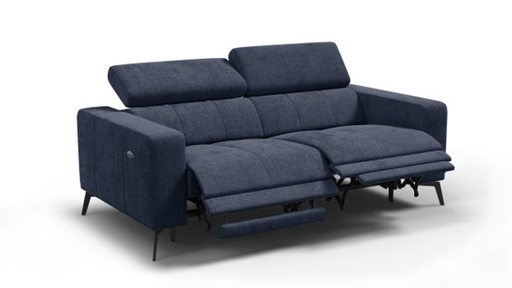 Canapé 3 Places Morello Avec 2 X Relax Zero Gravity, Tissu Bleu Marine