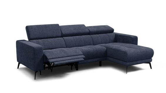 Canapé D'angle 4 Places Morello Avec 1 X Relax Zero Gravity, Tissu Bleu Marine