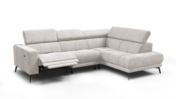 Canapé D'angle 5 Places Morello Avec 1 X Relax Zero Gravity, Tissu Crème