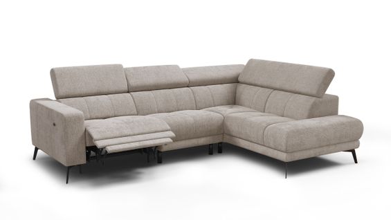 Canapé D'angle 5 Places Morello Avec 1 X Relax Zero Gravity, Tissu Beige