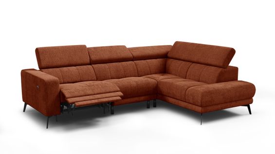 Canapé D'angle 5 Places Morello Avec 1 X Relax Zero Gravity, Tissu Orange Foncé