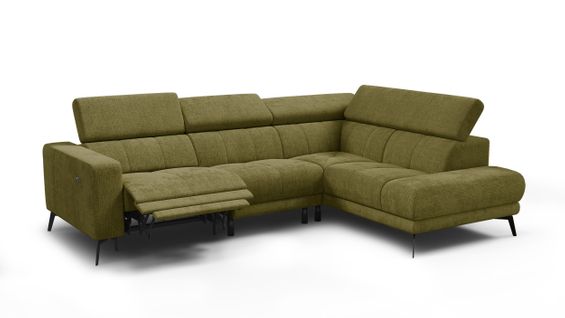 Canapé D'angle 5 Places Morello Avec 1 X Relax Zero Gravity, Tissu Olive