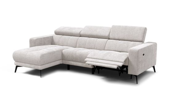 Canapé D'angle 4 Places Morello Avec 1 X Relax Zero Gravity, Tissu Crème