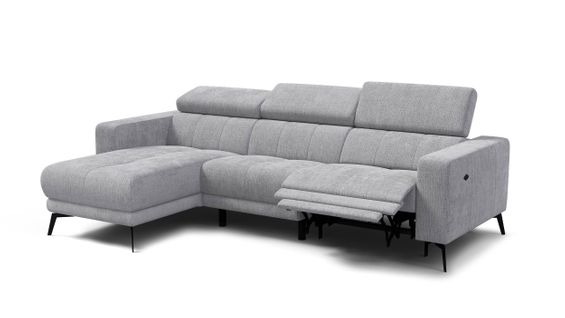 Canapé D'angle 4 Places Morello Avec 1 X Relax Zero Gravity, Tissu Gris Clair