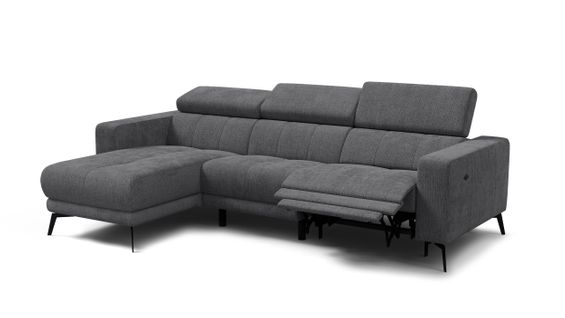 Canapé D'angle 4 Places Morello Avec 1 X Relax Zero Gravity, Tissu Gris Foncé