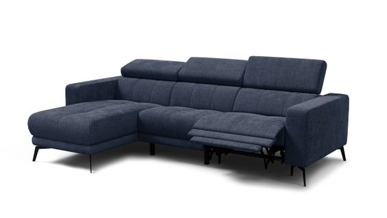 Canapé D'angle 4 Places Morello Avec 1 X Relax Zero Gravity, Tissu Bleu Marine