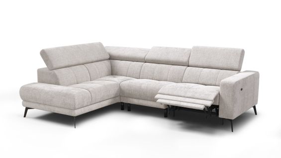 Canapé D'angle 5 Places Morello Avec 1 X Relax Zero Gravity, Tissu Crème