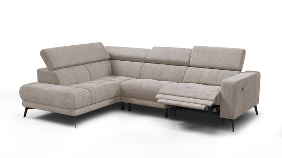 Canapé D'angle 5 Places Morello Avec 1 X Relax Zero Gravity, Tissu Beige