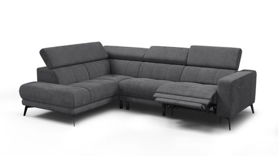 Canapé D'angle 5 Places Morello Avec 1 X Relax Zero Gravity, Tissu Gris Foncé