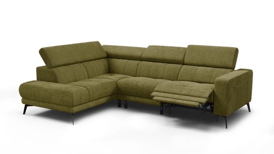 Canapé D'angle 5 Places Morello Avec 1 X Relax Zero Gravity, Tissu Olive