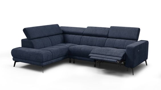 Canapé D'angle 5 Places Morello Avec 1 X Relax Zero Gravity, Tissu Bleu Marine