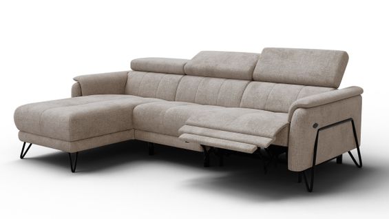 Canapé D'angle 4 Places Roden Avec Relax, Tissu Beige