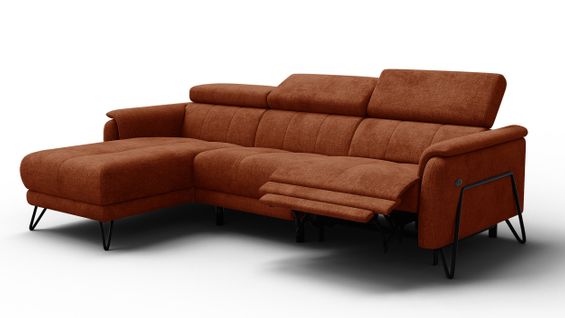 Canapé D'angle 4 Places Roden Avec Relax, Tissu Orange Foncé