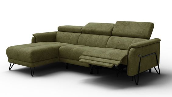 Canapé D'angle 4 Places Roden Avec Relax, Tissu Olive