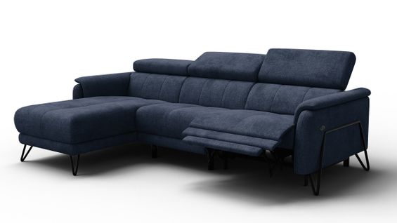 Canapé D'angle 4 Places Roden Avec Relax, Tissu Bleu Marine