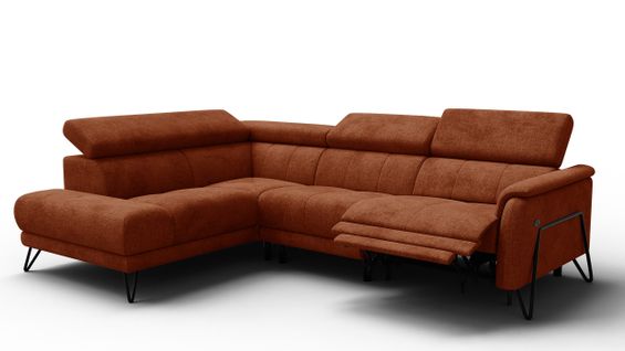 Canapé D'angle 5 Places Roden Avec Relax, Tissu Orange Foncé