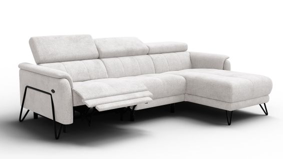 Canapé D'angle 4 Places Roden Avec Relax, Tissu Crème