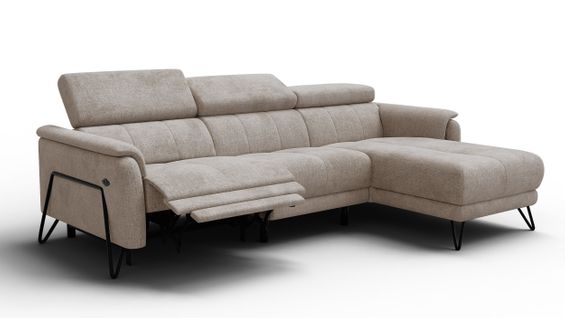 Canapé D'angle 4 Places Roden Avec Relax, Tissu Beige