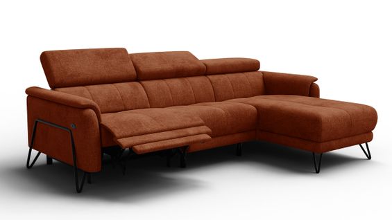 Canapé D'angle 4 Places Roden Avec Relax, Tissu Orange Foncé