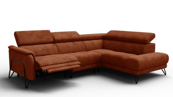 Canapé D'angle 5 Places Roden Avec Relax, Tissu Orange Foncé