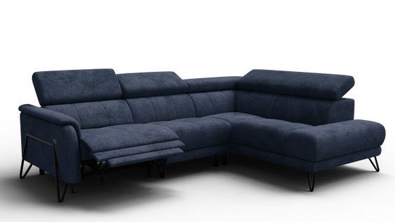 Canapé D'angle 5 Places Roden Avec Relax, Tissu Bleu Marine