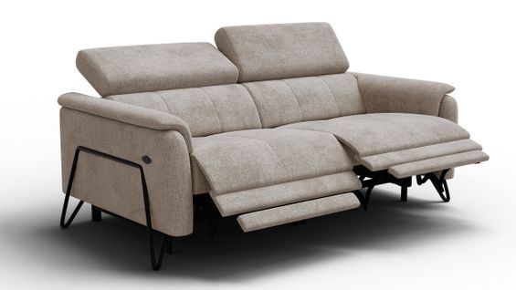 Canapé Roden 3 Places Avec 2 Relax, Tissu Beige