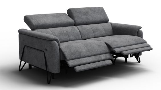 Canapé Roden 3 Places Avec 2 Relax, Tissu Gris Foncé