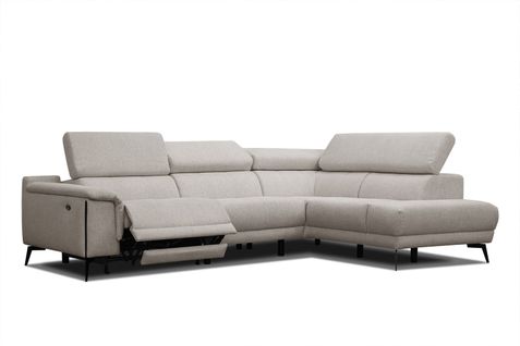 Canapé D'angle Droit 5 Places Avec Un Relax Électrique Tissu Beige - Matera