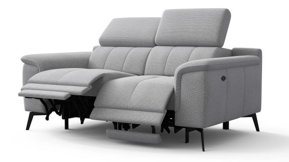 Canapé Droit Avec 2 Relax Électriques Tissu Gris Platine - Fiero
