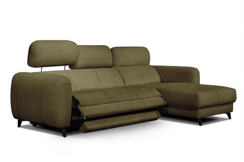 Sven Canapé D'angle Droit 3 Places, Relax Xl, Appuis-tête Réglables; Vert Olive