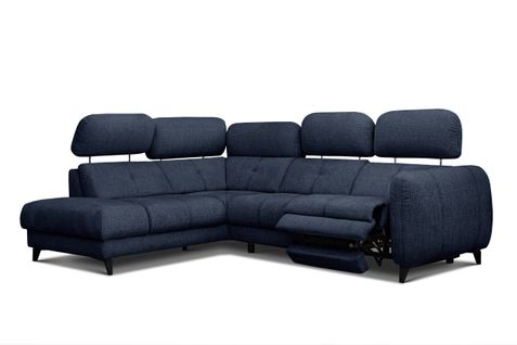 Sven Canapé D’angle 4 Places, 1 Relax, Appuie-tête Réglables, Bleu Marine