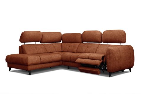 Sven Canapé D’angle 4 Places, 1 Relax, Appuie-tête Réglables, Orange Foncé