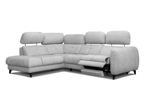 Sven Canapé D’angle 4 Places, 1 Relax, Appuie-tête Réglables, Gris Clair