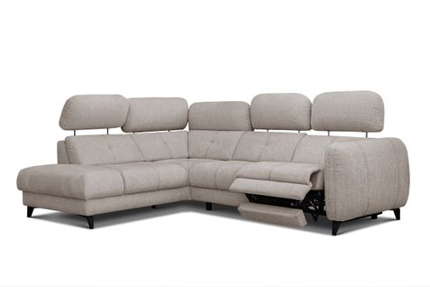 Sven Canapé D’angle 4 Places, 1 Relax, Appuie-tête Réglables, Beige